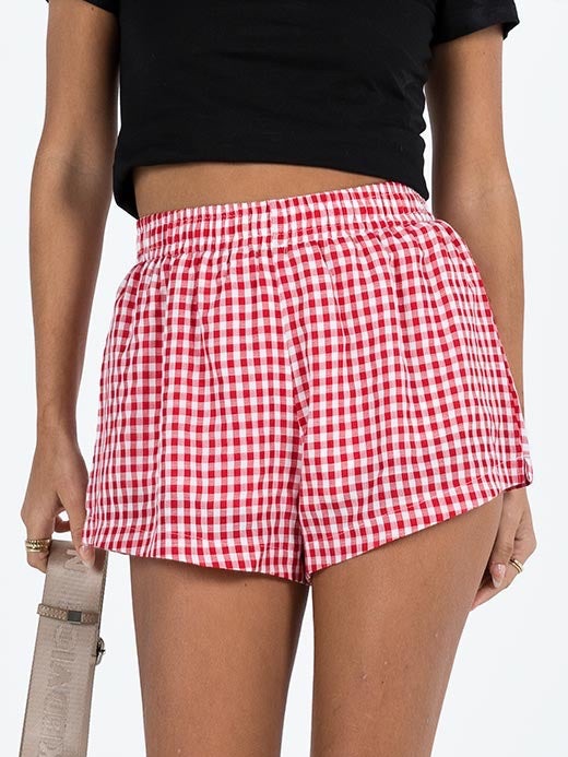 Princess Polly Red & White Gingham Elastic Waist Shorts